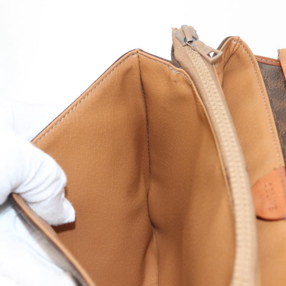 CELINE Macadam Canvas Shoulder Bag PVC Brown Gold Auth ep11522