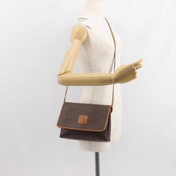 CELINE Macadam Canvas Shoulder Bag PVC Brown Gold Auth ep11522