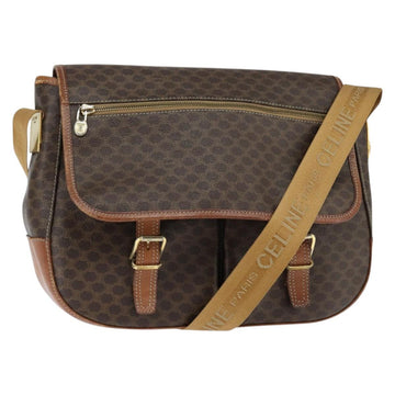 CELINE Macadam Canvas Shoulder Bag PVC Leather Brown Gold Auth ep11523