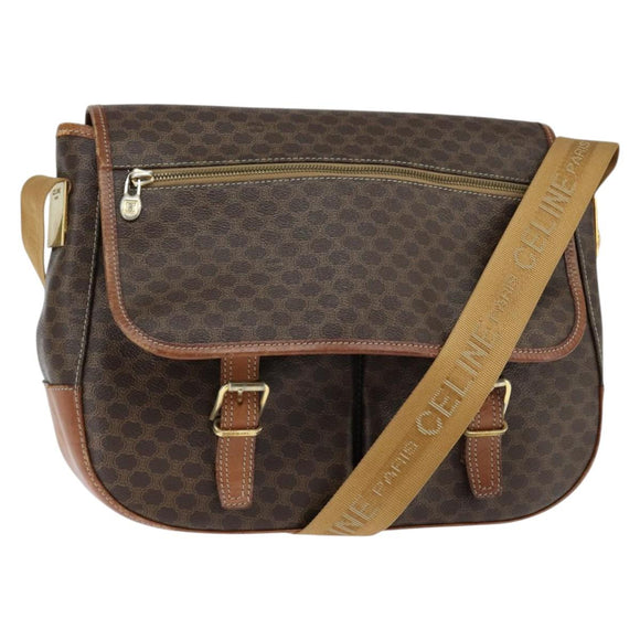 CELINE Macadam Canvas Shoulder Bag PVC Leather Brown Gold Auth ep11523