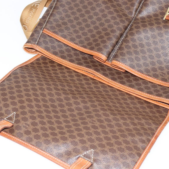 CELINE Macadam Canvas Shoulder Bag PVC Leather Brown Gold Auth ep11523