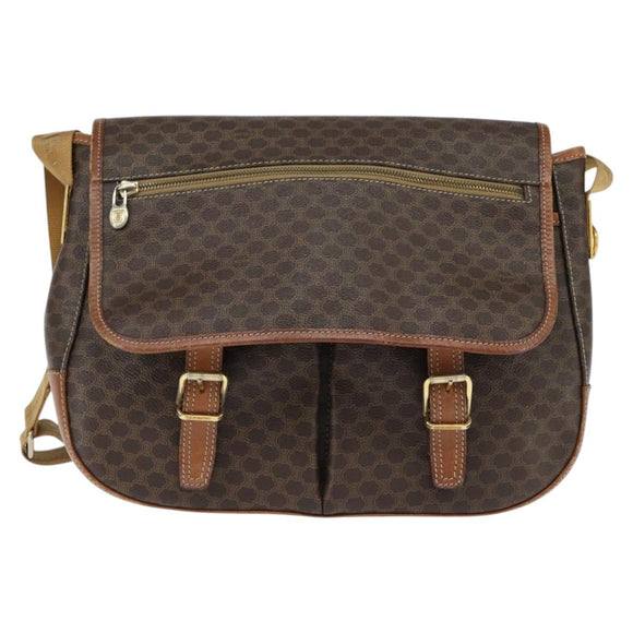 CELINE Macadam Canvas Shoulder Bag PVC Leather Brown Gold Auth ep11523