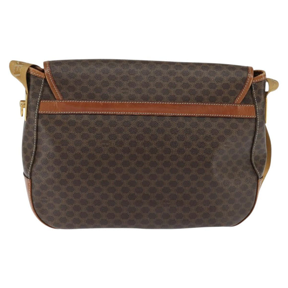 CELINE Macadam Canvas Shoulder Bag PVC Leather Brown Gold Auth ep11523