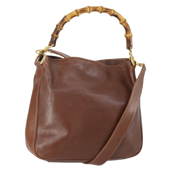 GUCCI Bamboo Hand Bag Leather 2way Brown Gold 001 1014 1638 Auth ep11526