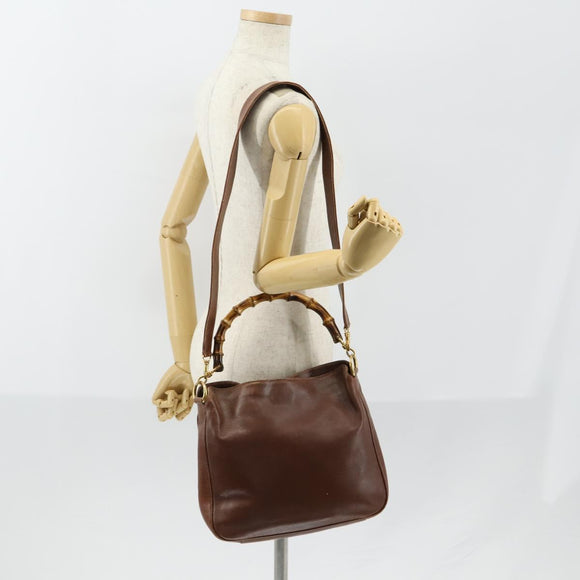 GUCCI Bamboo Hand Bag Leather 2way Brown Gold 001 1014 1638 Auth ep11526