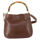 GUCCI Bamboo Hand Bag Leather 2way Brown Gold 001 1014 1638 Auth ep11526-2