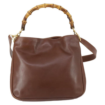 GUCCI Bamboo Hand Bag Leather 2way Brown Gold 001 1014 1638 Auth ep11526 - 0