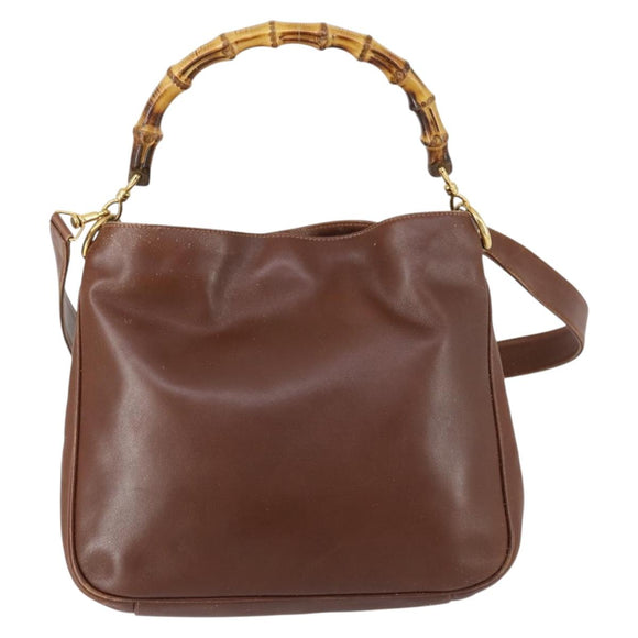 GUCCI Bamboo Hand Bag Leather 2way Brown Gold 001 1014 1638 Auth ep11526