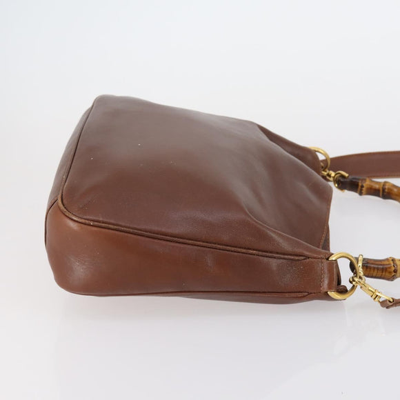 GUCCI Bamboo Hand Bag Leather 2way Brown Gold 001 1014 1638 Auth ep11526