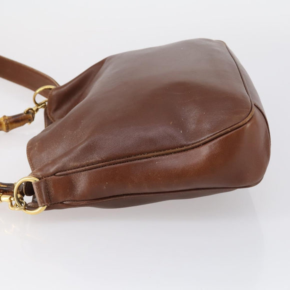GUCCI Bamboo Hand Bag Leather 2way Brown Gold 001 1014 1638 Auth ep11526