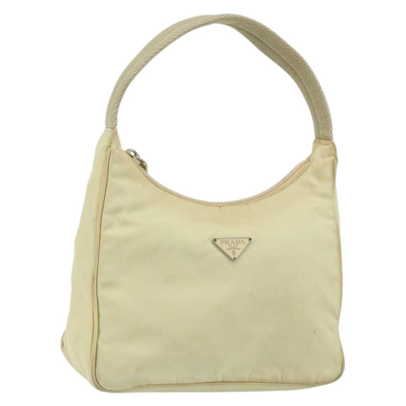PRADA Hand Bag Nylon Beige Gold Auth ep11531