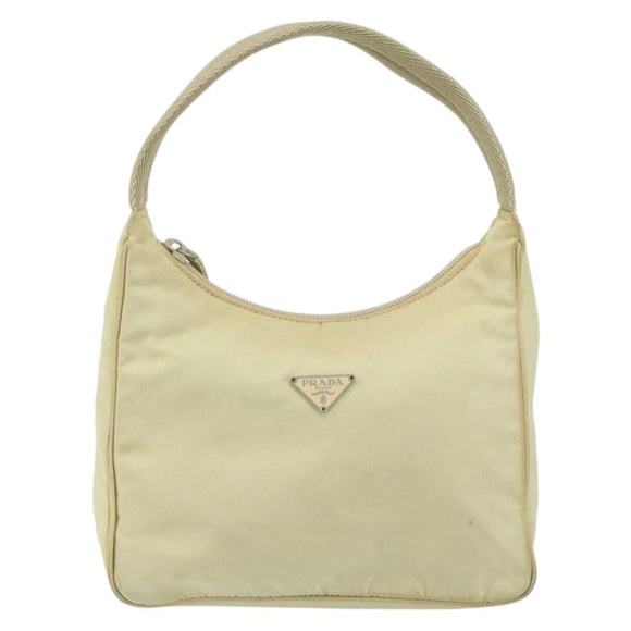 PRADA Hand Bag Nylon Beige Gold Auth ep11531
