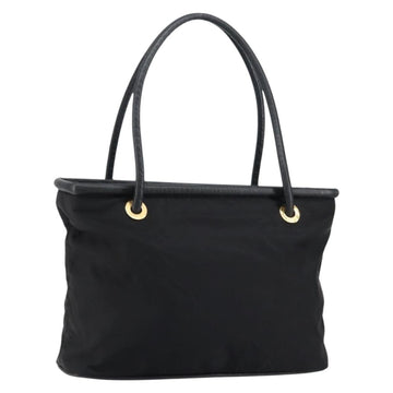 CELINE Tote Bag Nylon Leather Black Gold Auth ep11537