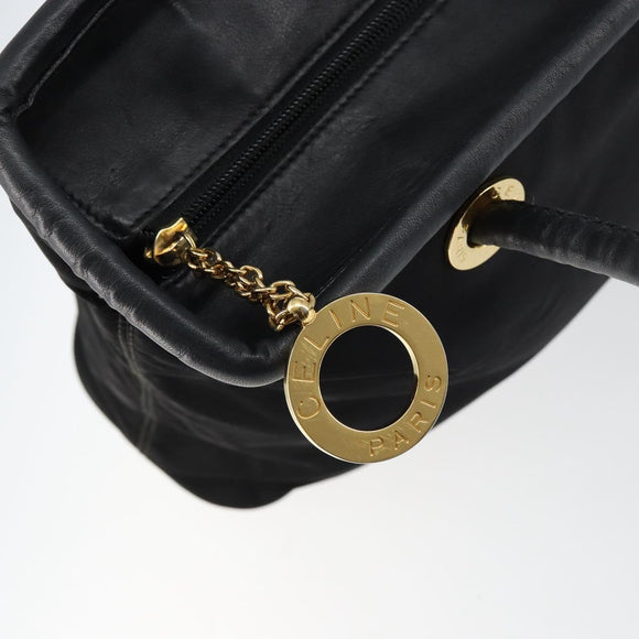CELINE Tote Bag Nylon Leather Black Gold Auth ep11537