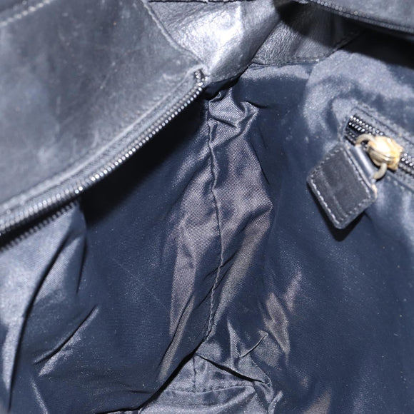 CELINE Tote Bag Nylon Leather Black Gold Auth ep11537