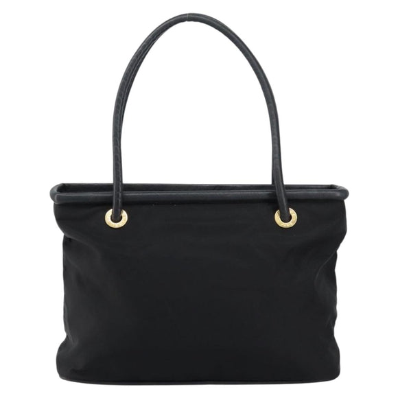 CELINE Tote Bag Nylon Leather Black Gold Auth ep11537