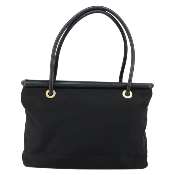 CELINE Tote Bag Nylon Leather Black Gold Auth ep11537