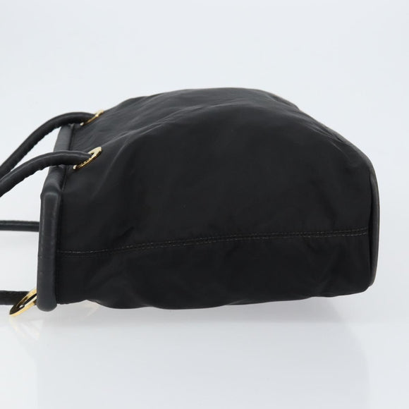 CELINE Tote Bag Nylon Leather Black Gold Auth ep11537