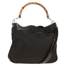 GUCCI Bamboo Hand Bag Nylon 2way Brown Silver 001 1577 Auth ep11538-1