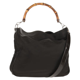 GUCCI Bamboo Hand Bag Nylon 2way Brown Silver 001 1577 Auth ep11538