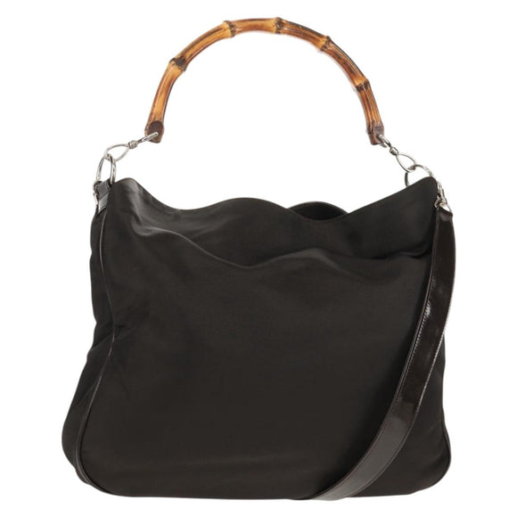 GUCCI Bamboo Hand Bag Nylon 2way Brown Silver 001 1577 Auth ep11538