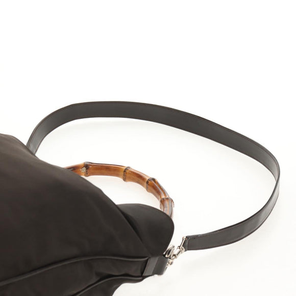 GUCCI Bamboo Hand Bag Nylon 2way Brown Silver 001 1577 Auth ep11538