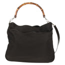 GUCCI Bamboo Hand Bag Nylon 2way Brown Silver 001 1577 Auth ep11538-13