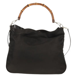 GUCCI Bamboo Hand Bag Nylon 2way Brown Silver 001 1577 Auth ep11538 - 0