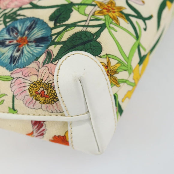 GUCCI Botanical Shoulder Bag Canvas Leather White Gold 007 115 1093 Auth ep11546