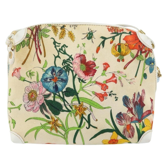 GUCCI Botanical Shoulder Bag Canvas Leather White Gold 007 115 1093 Auth ep11546
