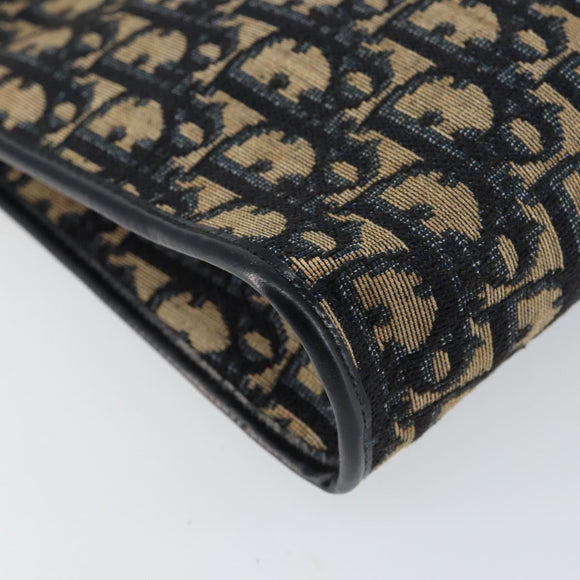 Christian Dior Trotter Canvas Shoulder Bag Navy Gold Auth ep11547