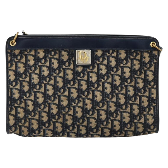 Christian Dior Trotter Canvas Shoulder Bag Navy Gold Auth ep11547