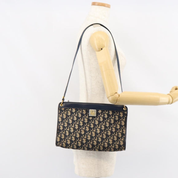 Christian Dior Trotter Canvas Shoulder Bag Navy Gold Auth ep11547