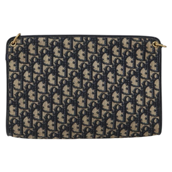 Christian Dior Trotter Canvas Shoulder Bag Navy Gold Auth ep11547