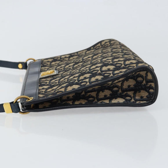 Christian Dior Trotter Canvas Shoulder Bag Navy Gold Auth ep11547