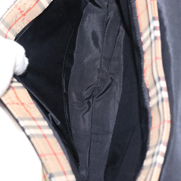 Burberrys Nova Check Shoulder Bag Canvas Leather Beige Black gold Auth ep11549