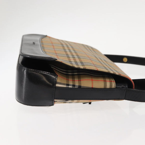 Burberrys Nova Check Shoulder Bag Canvas Leather Beige Black gold Auth ep11549
