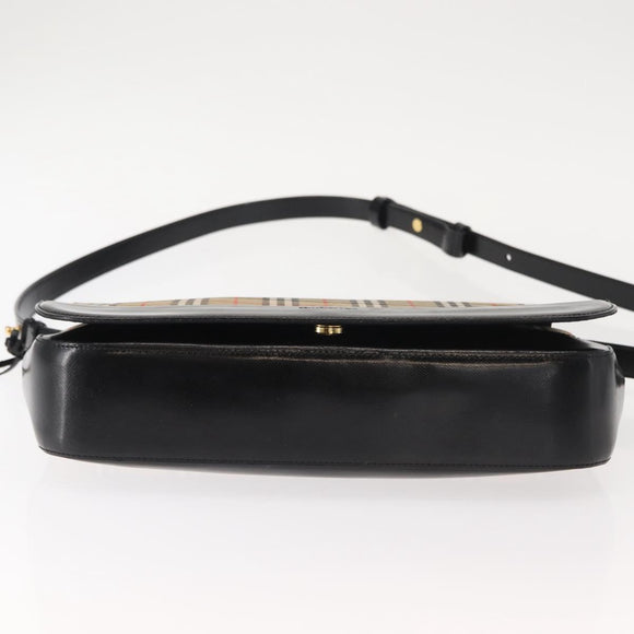 Burberrys Nova Check Shoulder Bag Canvas Leather Beige Black gold Auth ep11549