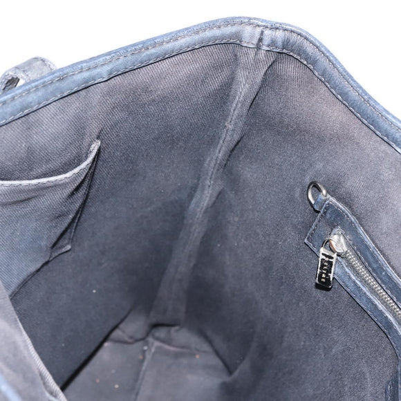 CELINE Macadam Canvas Tote Bag Canvas Black Silver Auth ep11551