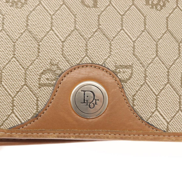 Christian Dior Honeycomb Canvas Chain Shoulder Bag PVC Beige Gold Auth ep11552