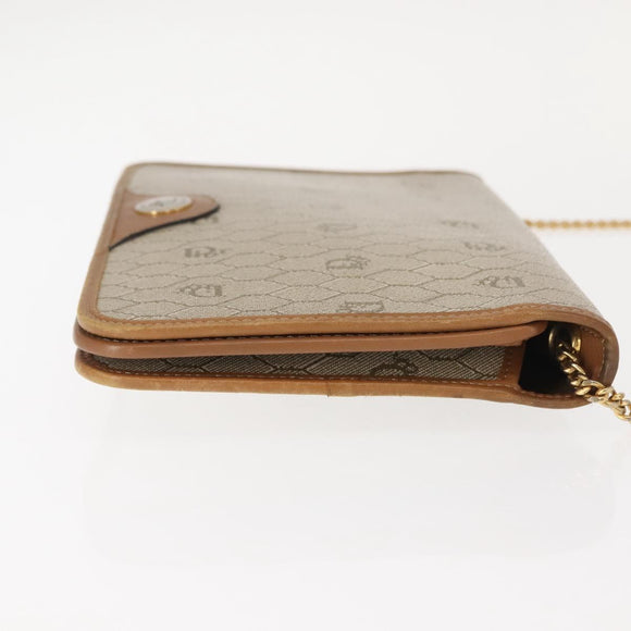 Christian Dior Honeycomb Canvas Chain Shoulder Bag PVC Beige Gold Auth ep11552