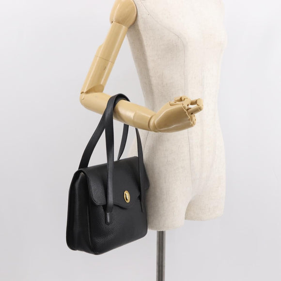 Christian Dior Hand Bag Leather Black Gold Auth ep11555
