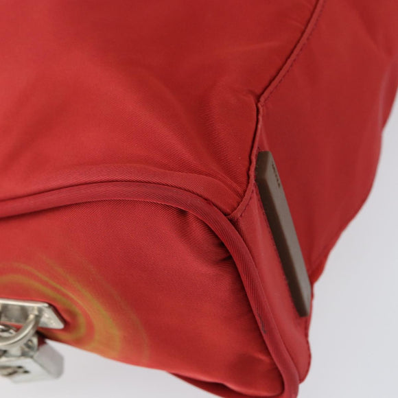 PRADA Handtasche Nylon Rot Silber Auth ep11558