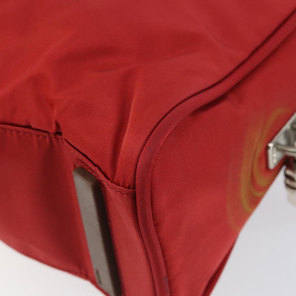 PRADA Handtasche Nylon Rot Silber Auth ep11558