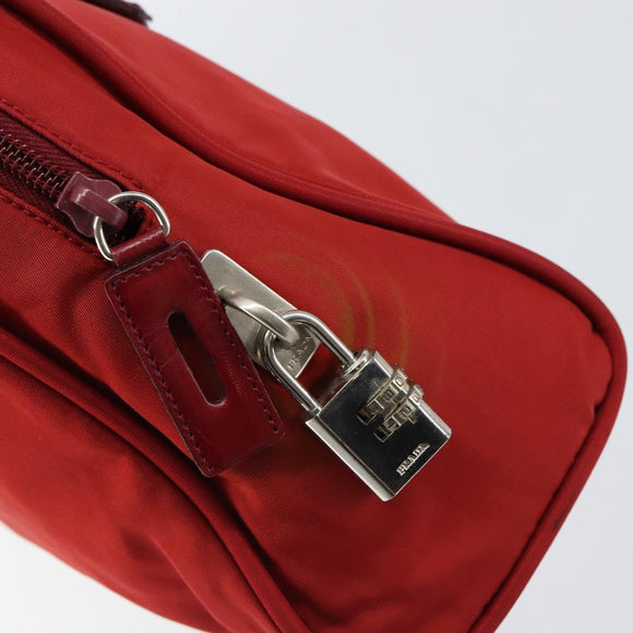 PRADA Handtasche Nylon Rot Silber Auth ep11558