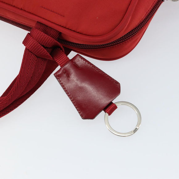 PRADA Handtasche Nylon Rot Silber Auth ep11558