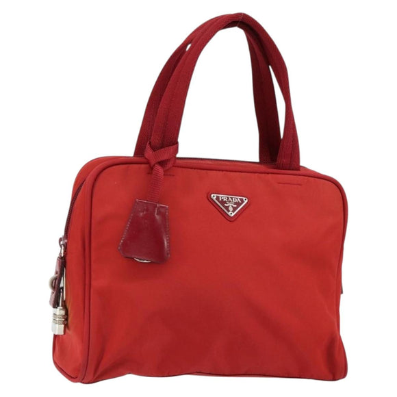 PRADA Handtasche Nylon Rot Silber Auth ep11558