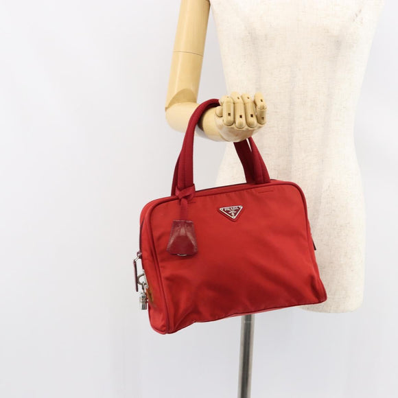 PRADA Handtasche Nylon Rot Silber Auth ep11558