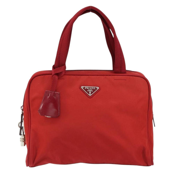 PRADA Handtasche Nylon Rot Silber Auth ep11558