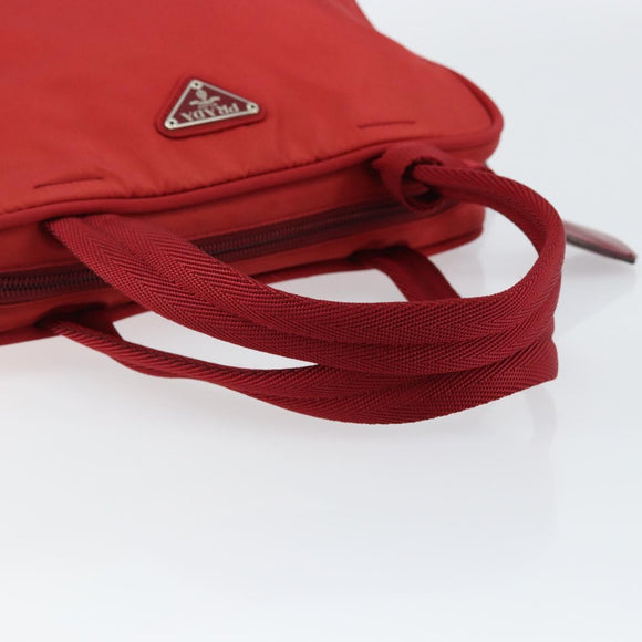PRADA Handtasche Nylon Rot Silber Auth ep11558